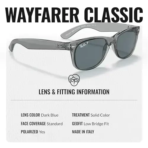 Ray-Ban RB2132F NEW WAYFARER CLASSIC LOW BRIDGE FIT Square Shaped Sunglasses for Men & Women with Official RAYBAN Eyewear Kit - 3