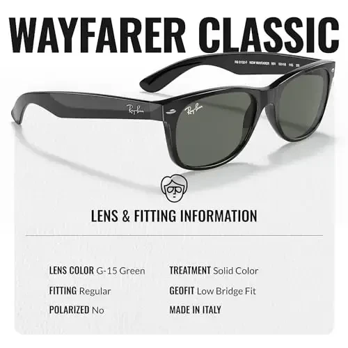 Ray-Ban RB2132F NEW WAYFARER CLASSIC LOW BRIDGE FIT Square Shaped Sunglasses for Men & Women with Official RAYBAN Eyewear Kit - 4