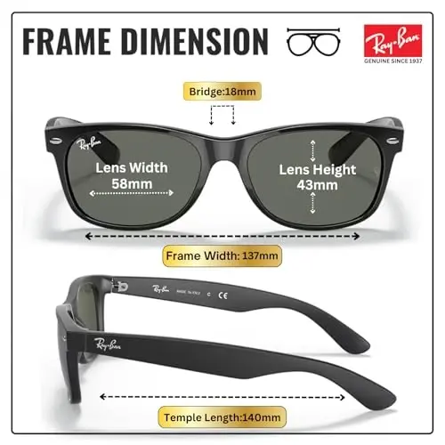 Ray-Ban RB2132F NEW WAYFARER CLASSIC LOW BRIDGE Sunglasses w/Official Kit - 5