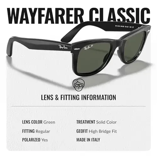 Ray-Ban RB2140 ORIGINAL WAYFARER CLASSIC Erkaklar va ayollar uchun kvadrat shaklidagi quyoshdan saqlaydigan ko'zoynaklar Official RAYBAN Eyewear Kit bilan - 4