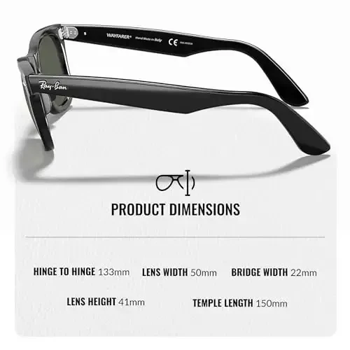 Ray-Ban RB2140 ORIGINAL WAYFARER CLASSIC Erkaklar va ayollar uchun kvadrat shaklidagi quyoshdan saqlaydigan ko'zoynaklar Official RAYBAN Eyewear Kit bilan - 5