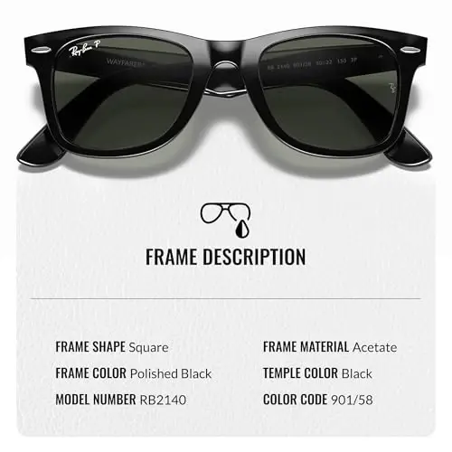 Ray-Ban RB2140 ORIGINAL WAYFARER CLASSIC Square Shaped Sunglasses for Men & Women with Official Eyewear Kit - 3