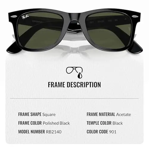 Ray-Ban RB2140 ORIGINAL WAYFARER CLASSIC Square Shaped Sunglasses for Men & Women with Official Eyewear Kit - 3