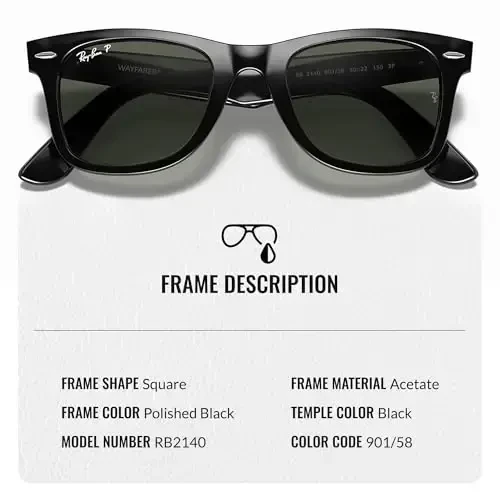 Ray-Ban RB2140 ORIGINAL WAYFARER CLASSIC Square Shaped Sunglasses for Men & Women with Official RAYBAN Eyewear Kit - 3