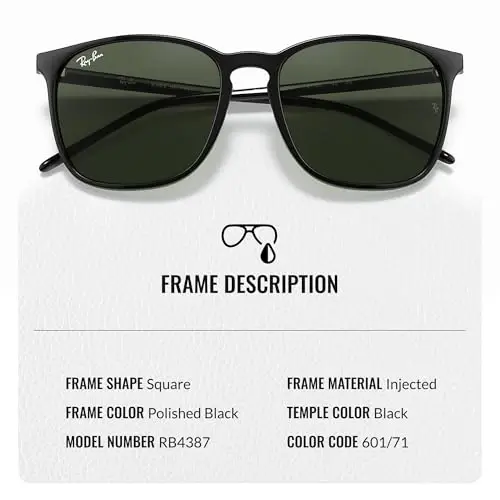 Ray-Ban RB4387 erkaklar va ayollar uchun kvadrat shaklidagi quyoshdan saqlaydigan ko'zoynaklar, rasmiy ko'zoynak to'plami bilan - 3