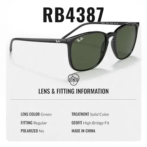 Ray-Ban RB4387 Square Shaped Sunglasses for Men & Women with Official Eyewear Kit - 4