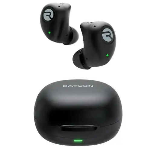 Raycon Fitness Bluetooth haqiqiy simsiz quloqchinlar, o‘rnatilgan mikrofon bilan, 56 soatlik batareya, IPX7 suv o‘tkazmaydigan, aktiv shovqinni bekor qilish, xabardorlik rejimi va Bluetooth 5.3 (qora) 