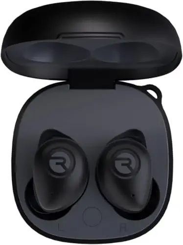 Raycon Fitness Bluetooth haqiqiy simsiz quloqchinlar, o‘rnatilgan mikrofon bilan, 56 soatlik batareya, IPX7 suv o‘tkazmaydigan, aktiv shovqinni bekor qilish, xabardorlik rejimi va Bluetooth 5.3 (qora) - 1