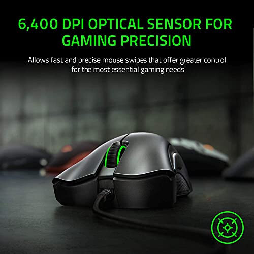 Razer DeathAdder Essential Oyun Faresi: 6400 DPI Optik Sensör - 5 Programlanabilir Düğme - Mekanik Anahtarlar - Kauçuk Yan Kavrama - Klasik Siyah - 2