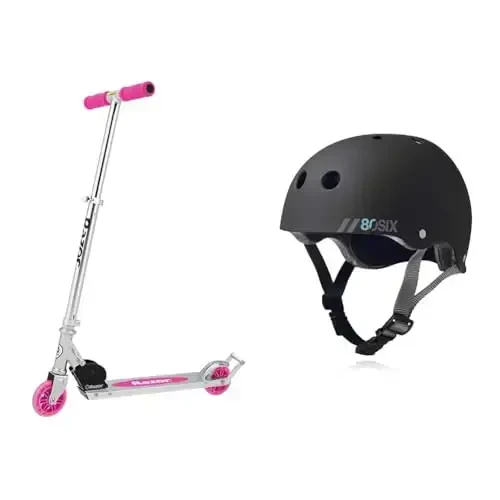 Razor AW Kick Scooter and 80Six Dual Certified Kids Helmet Bundle for Ages 8+ 