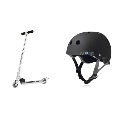 Razor Kick Scooter and 80Six Dual Certified Kids Helmet Bundle for Ages 8+ - RAZOR