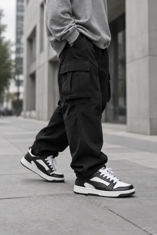 RB-3773 Unisexs Siyah Beyaz Günlük Sneaker Anatomik Taban Comfort Spor Ayakkabı - Siyah Beyaz-9655 - 1