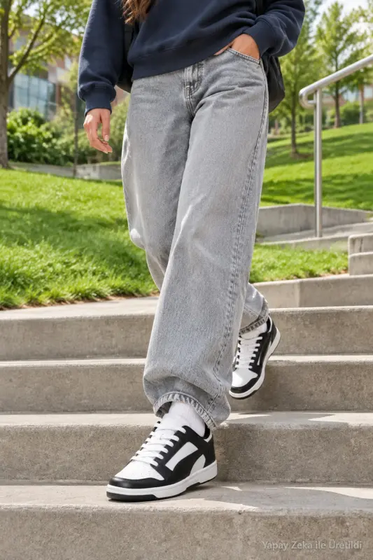 RB-9385 Unisexs Siyah Beyaz Günlük Sneaker Anatomik Taban Comfort Spor Ayakkabı - Siyah Beyaz-1265 - 1