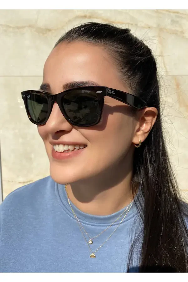 Rb2140 901 50wayfarer Siyah Kemik Yeşil Camlı Unisex Güneş Gözlüğü Rb 2140 901-Siyah - 16