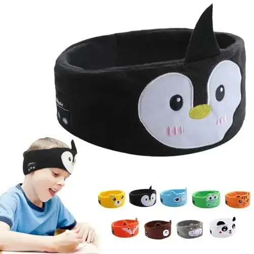 RBFSAH Kids Wireless Headphones, Over Ear Headphones for Children & Toddlers, with Thin Speakers & Super Soft Fleece Headband (Penguin) - 1