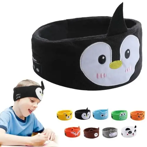 RBFSAH Kids Wireless Headphones, Over Ear Headphones for Children & Toddlers, with Thin Speakers & Super Soft Fleece Headband (Penguin) 