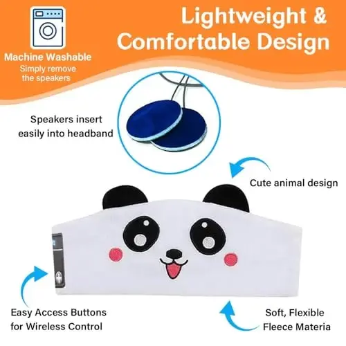 RBFSAH Kids Wireless Headphones, Over Ear Headphones for Children & Toddlers, with Thin Speakers & Super Soft Fleece Headband (Panda) - 3