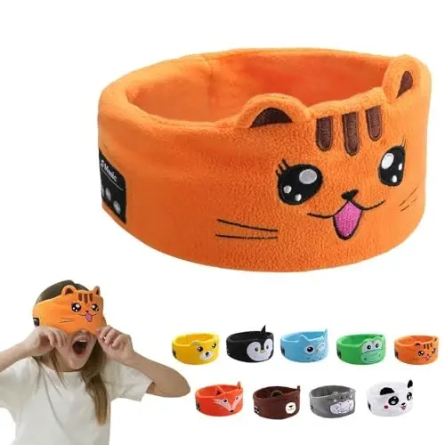 RBFSAH Kids Headphones Headband Wireless,Over The Ear Headband Headphones,Headband Earphones for Children Baby & Toddlers,with Thin Speakers & Super Soft Fleece Headband (Cat) 