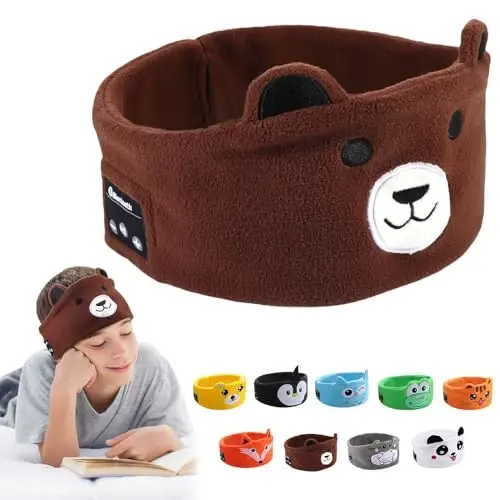 RBFSAH Kids simsiz naushniklar, bolalar va yosh bolalar uchun quloq ustidagi naushniklar, yupqa dinamiklar va juda yumshoq jun boshbog' (Ayiq) - 1