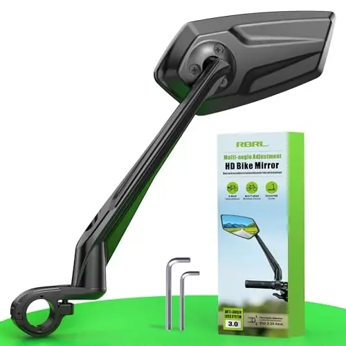 RBRL Bike Mirror, 360° Adjustable Handlebar Mirror with Drop-Proof Structure, 3-Screw Locking Anti-Loosen System, Aluminum Alloy Base, Wide Angle Vision Bicycle Mirror for eBikes, Mountain Bikes(left) - 1
