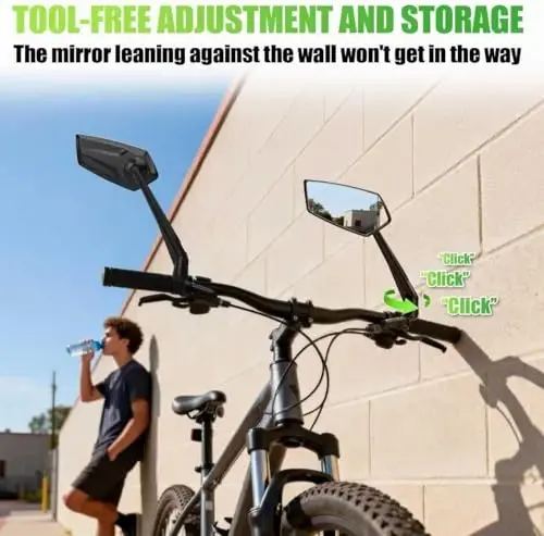 RBRL Bike Mirror, 360° Adjustable Handlebar Mirror with Drop-Proof Structure, 3-Screw Locking Anti-Loosen System, Aluminum Alloy Base, Wide Angle Vision Bicycle Mirror for eBikes, Mountain Bikes(left) - 5