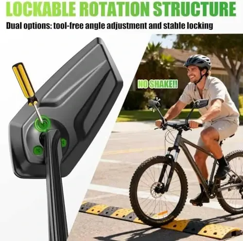 RBRL Bike Mirror, 360° Adjustable Handlebar Mirror with Drop-Proof Structure, 3-Screw Locking Anti-Loosen System, Aluminum Alloy Base, Wide Angle Vision Bicycle Mirror for eBikes, Mountain Bikes(left) - 6
