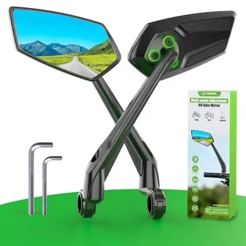 RBRL Bike Mirror, 360° Adjustable Handlebar Mirror with Drop-Proof Structure, 3-Screw Locking Anti-Loosen System, Aluminum Alloy Base, Wide Angle Vision Bicycle Mirror for eBikes, Mountain Bikes(set) - 1
