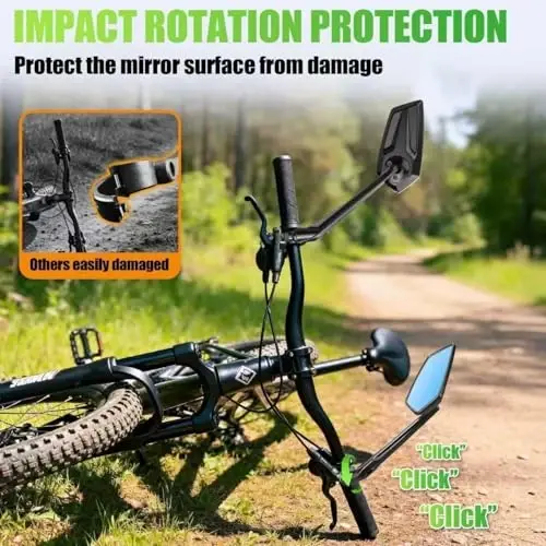 RBRL Bike Mirror, 360° Adjustable Handlebar Mirror with Drop-Proof Structure, 3-Screw Locking Anti-Loosen System, Aluminum Alloy Base, Wide Angle Vision Bicycle Mirror for eBikes, Mountain Bikes(set) - 4
