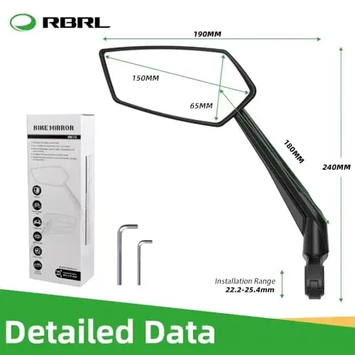 RBRL Bisiklet Aynası Döndürülebilir HD Kristal Netliğinde Cam Bisiklet Aynaları Gidon Dikiz Aynası, Elektrikli Bisiklet için Daha Geniş Görüşlü Bisiklet Aynaları, Çizilmeye Dayanıklı Bisiklet Dikiz Aynası (Gidon-Çift) - 3