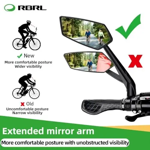 RBRL Bisiklet Aynası Döndürülebilir HD Kristal Netliğinde Cam Bisiklet Aynaları Gidon Dikiz Aynası, Elektrikli Bisiklet için Daha Geniş Görüşlü Bisiklet Aynaları, Çizilmeye Dayanıklı Bisiklet Dikiz Aynası (Gidon-Çift) - 4
