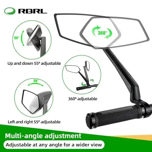 RBRL Bisiklet Aynası Döndürülebilir HD Kristal Netliğinde Cam Bisiklet Aynaları Gidon Dikiz Aynası, Elektrikli Bisiklet için Daha Geniş Görüşlü Bisiklet Aynaları, Çizilmeye Dayanıklı Bisiklet Dikiz Aynası (Gidon-Çift) - 5