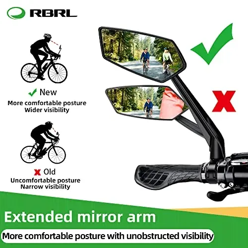RBRL Velosiped oynasi Aylanadigan HD Kristall toza oynali Velosiped oynalari Rulning orqa ko'rinish oynasi, elektr velosiped uchun kengroq ko'rinishli velosiped oynalari, chizishga chidamli velosiped orqa ko'rinish oynasi (Rul-juft) - 4