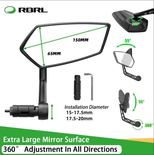 RBRL Velosiped oynasi Bar End Velosiped oynasi, Aylanadigan Velosiped oynasi, Avtomobil darajasidagi shisha Velosiped yon oynalari, Tirnalishga chidamli E-velosiped tog' velosipedi uchun universal orqa ko'rinish oynalari (o'ng) - 5
