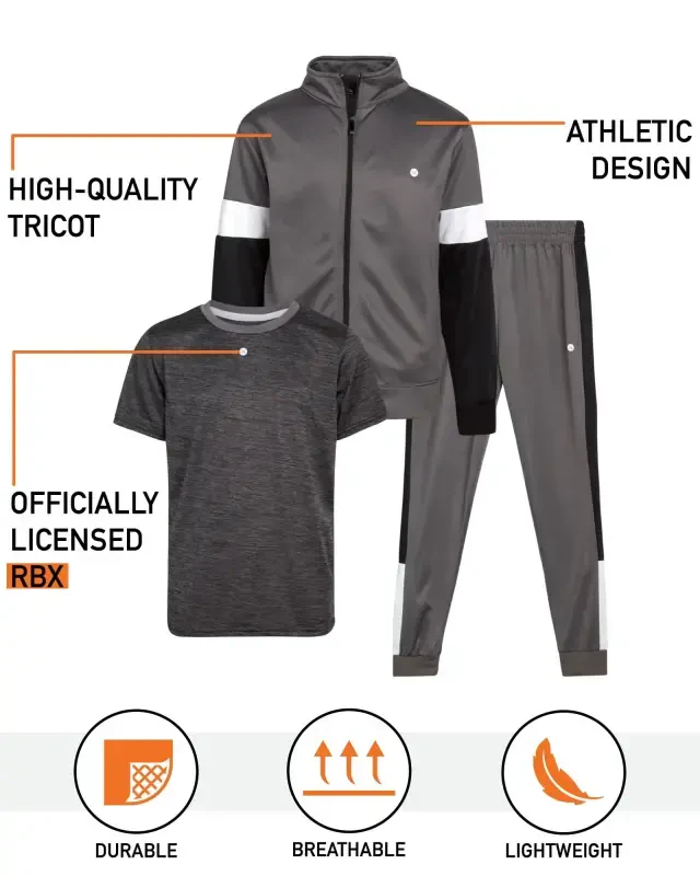 RBX Boys' Jogger Set - 3 Piece Tricot Sweatshirt, Sweatpants, and T-Shirt Tracksuit (8-12) - 2