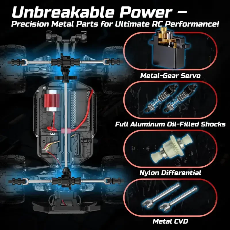 RC Car 1/16 Yuqori Tezlikdagi Masofadan Boshqariladigan Mashina 4WD yo'ltanlamas RC Yuk Mashinasi Transport Vositasi 30+ MPH Kattalar uchun Bolalar uchun Sovg'alar Ochiq Havoda O'ynash uchun 2 Akkumulyator - 3
