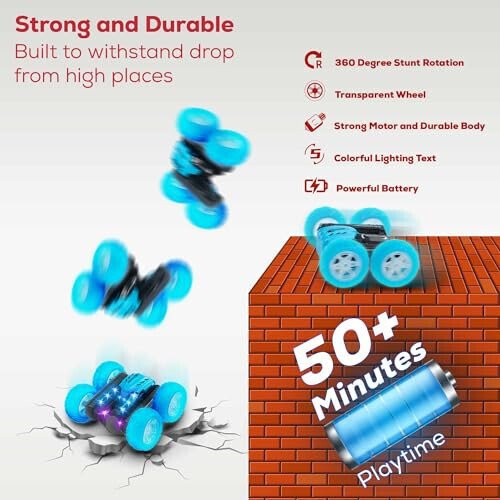 RC Stunt Car Double Sided roll,360°Rotation Remote Control Car-Colourful Light wheels,All Terrain Monster rc crawler 4WD,Rechargeable toy for 6-12 Year Old Boys Girls Birthday Gift (blue) - 8