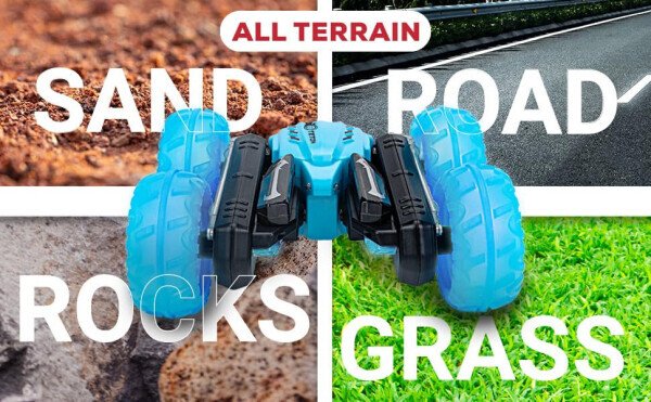 RC Stunt Car Double Sided roll,360°Rotation Remote Control Car-Colourful Light wheels,All Terrain Monster rc crawler 4WD,Rechargeable toy for 6-12 Year Old Boys Girls Birthday Gift (blue) - 9