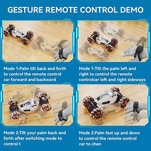 RC Stunt Araba, 2.4GHz 4WD Uzaktan Kumandalı Jest Algılama Oyuncak Arabalar, Çift Yönlü Sürüş, 360 ° Dönüş, Off Road Aracı, El Kumandalı RC Araba Işıklar ve Müzik ile, Erkek ve Kız Çocuklar İçin Doğum Günü Hediyeleri (Gri) - 5