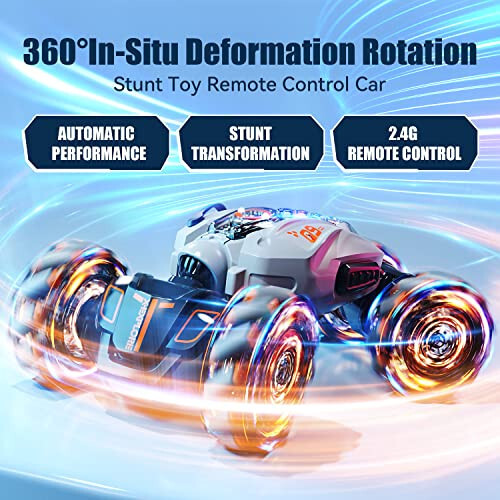 RC Stunt Car, 2.4GHz 4WD Remote Control Gesture Sensing Toy Cars, Double Sided Driving, 360 °Rotation, Off Road Vehicle, Hand Controlled RC Car with Lights&Music, Birthday Gifts for Boys&Girls (Gray) - 2