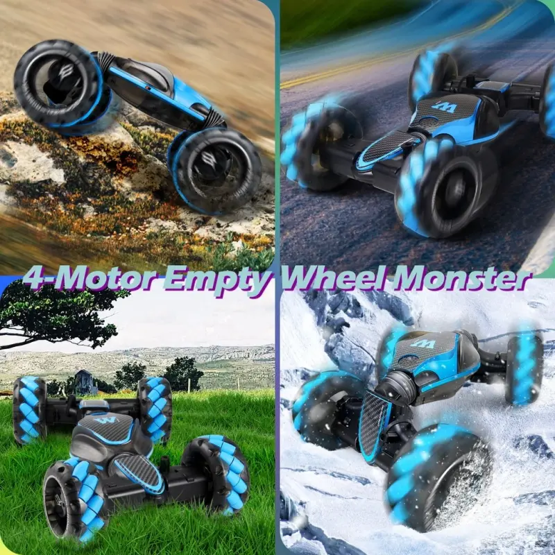 RC Stunt Car Monster Snake, Keenstone 1:10 Spray Giant Wheel Masofadan boshqariladigan o'yinchoq yuk mashinasi, yuqori tezlikda ko'tarilish va rangli gradient chiroqlari bilan musiqa, ko'k - 2