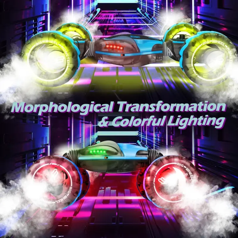 RC Stunt Car Monster Snake, Keenstone 1:10 Spray Giant Wheel Masofadan boshqariladigan o'yinchoq yuk mashinasi, yuqori tezlikda ko'tarilish va rangli gradient chiroqlari bilan musiqa, ko'k - 4