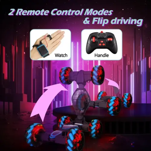 RC Stunt Car Monster Snake, Keenstone 1:10 Spray Giant Wheel Remote Control Toy Truck Car с высокоскоростным подъёмом и красочными градиентными огнями с музыкой, синий - 3