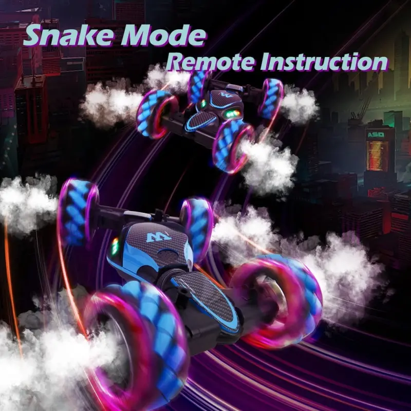 RC Stunt Car Monster Snake, Keenstone 1:10 Spray Giant Wheel Remote Control Toy Truck Car с высокоскоростным подъёмом и красочными градиентными огнями с музыкой, синий - 5