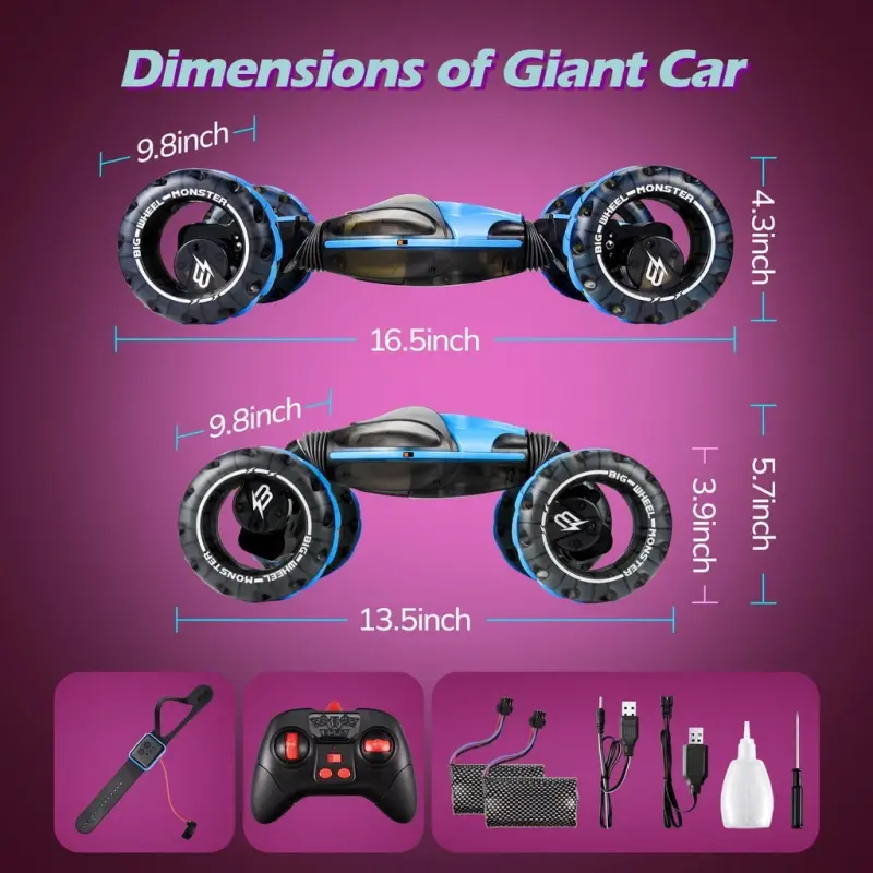 RC Stunt Car Monster Snake, Keenstone 1:10 Spray Giant Wheel Remote Control Toy Truck Car с высокоскоростным подъёмом и красочными градиентными огнями с музыкой, синий - 6