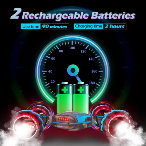 RC Stunt Car Monster Snake, Keenstone 1:10 Spray Giant Wheel Remote Control Toy Truck Car с высокоскоростным подъёмом и красочными градиентными огнями с музыкой, синий - 8