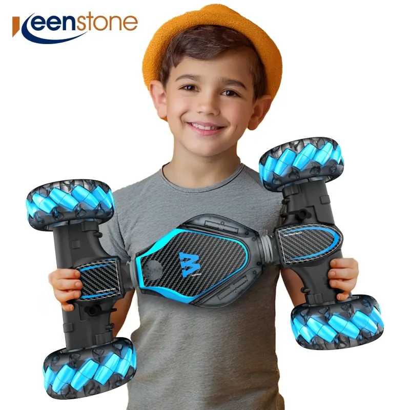 RC Stunt Car Monster Snake, Keenstone 1:10 Spray Giant Wheel Remote Control Toy Truck Car с высокоскоростным подъёмом и красочными градиентными огнями с музыкой, синий - 9