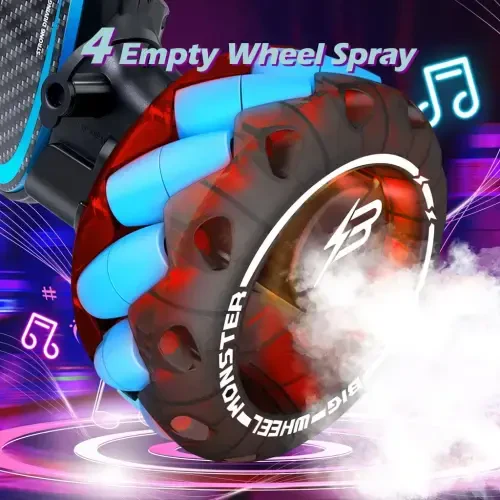 RC Stunt Car Monster Snake, Keenstone 1:10 Spray Giant Wheel Remote Control Toy Truck Car with High-Speed Climbing and Colorful Gradient Lights with Music, Blue - 1