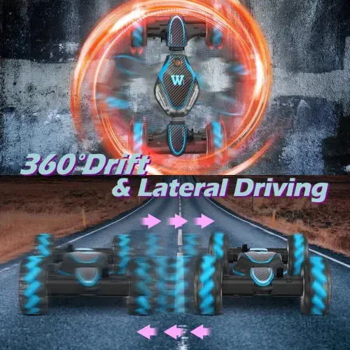 RC Stunt Car Monster Snake, Keenstone 1:10 Spray Giant Wheel Remote Control Toy Truck Car with High-Speed Climbing and Colorful Gradient Lights with Music, Blue - 7