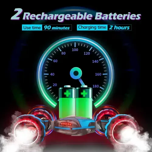 RC Stunt Car Monster Snake, Keenstone 1:10 Spray Giant Wheel Remote Control Toy Truck Car with High-Speed Climbing and Colorful Gradient Lights with Music, Blue - 8