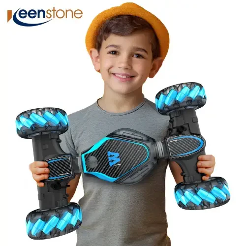 RC Stunt Car Monster Snake, Keenstone 1:10 Spray Giant Wheel Remote Control Toy Truck Car with High-Speed Climbing and Colorful Gradient Lights with Music, Blue - 9